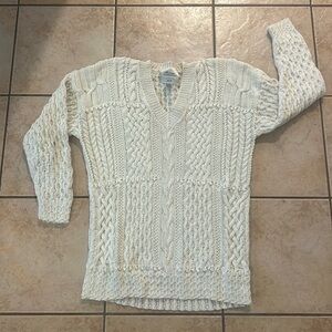 Vintage Express C. Internationale Fisherman Hand‎ Knit Vneck Sweater Cream, Sz S